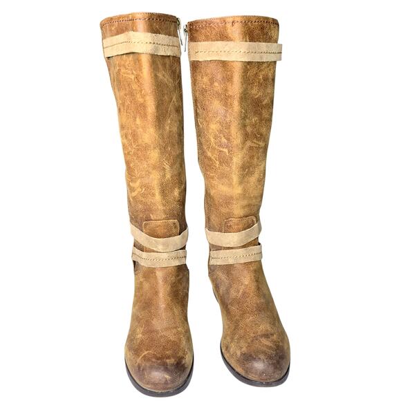Vintage UGG Darcie Tall Riding Boots Distressed Leather Lined Suede Straps US8 - Picture 2 of 8